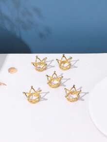 10/5件装合金心形迷你小皇冠蛋糕装饰，公主风装饰，珍珠头饰，婚礼发饰，生日派对，蛋糕装饰 - 彩色 - 查看 1