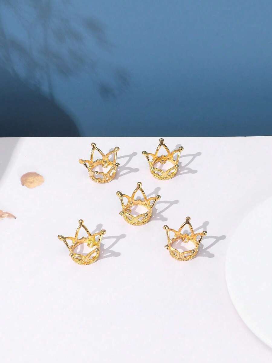 10/5件装合金心形迷你小皇冠蛋糕装饰，公主风装饰，珍珠头饰，婚礼发饰，生日派对，蛋糕装饰 - 彩色 - 查看 1