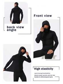 Sudadera deportiva de secado rápido para hombre (paquete de 3) con cubrebocas. Tejido de poliéster transpirable y altamente elástico para gimnasio, running y ropa informal en azul marino, negro y azul oscuro. - Multicolor - Ver 7