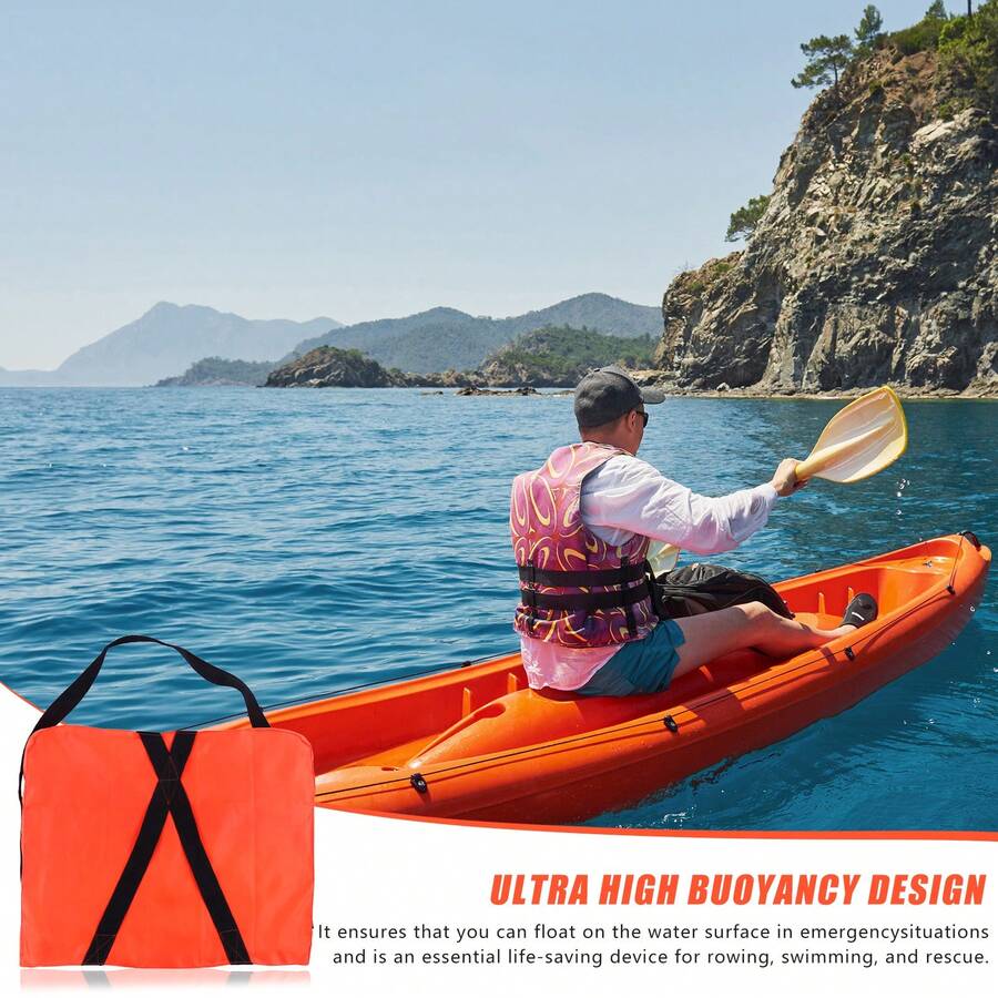 船型可抛救生漂浮设备游泳浮板,高浮力船用抛垫带防水胶带,漂浮救生艇阀座垫,适用于划艇、游泳和救援船可抛漂浮装置 - 橘色 - 查看 1