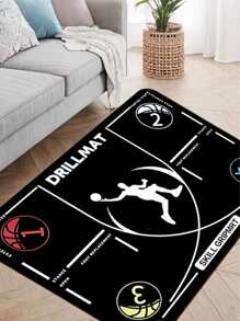 1 pièce Tapis d'entraînement de basketball - noir avec un design de terrain blanc et rouge. Excellent pour le salon, la chambre à coucher ou la décoration de la salle de gym à la maison. Équipement d'entraînement de basketball durable. Tapis de salon, tapis de sol, tapis de sol de salon, petit tapis de sol, tapis, décoration intérieure, grand tapis de salon