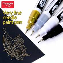 Caneta Marcadora de Tinta Tipo Agulha com Ponta de 0,7mm, Marcador Permanente, 4 Cores (Dourado, Prata, Preto, Branco) Para Retoque de Modelos em Metal, Brinquedos, Madeira, Pedras, Pintura de Pneus, Cartões de Saudação, DIY, Volta às Aulas - Multicolorido - Visão 5