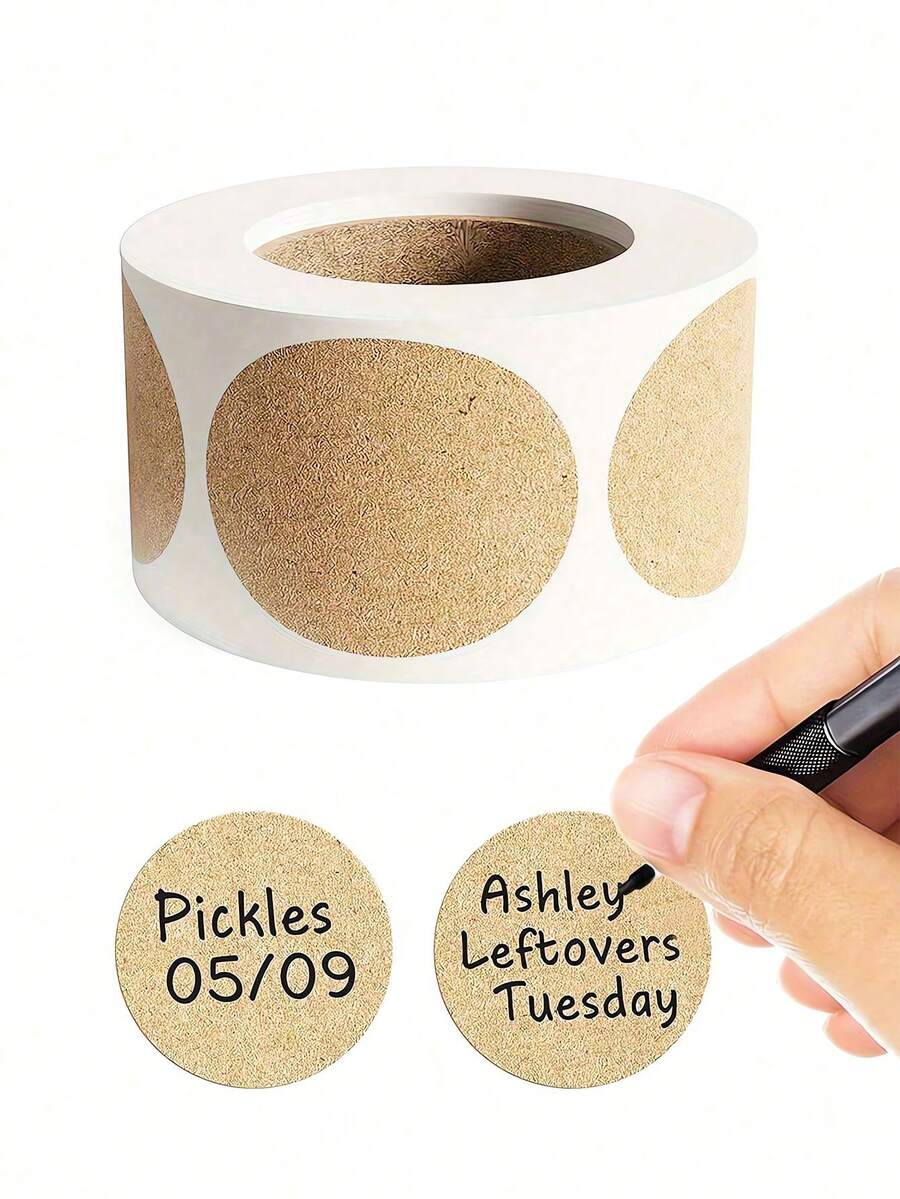 500张/1卷天然牛皮纸圆形不干胶标签分项牛皮纸圆形不干胶标签圆点贴纸1英寸圆形空白车库价格贴纸牛皮纸编码标签标签棕色天然信封封条分项名称贴纸(多种款式可供选择)旅行户外贴纸配件旅行用品一次性用品 - 白色 - 查看 1