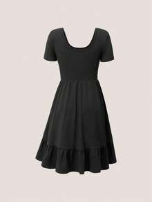 Abito casual a maniche corte lavorato a maglia di colore unito per ragazze adolescenti (YY824) - nero - Visualizzare 10