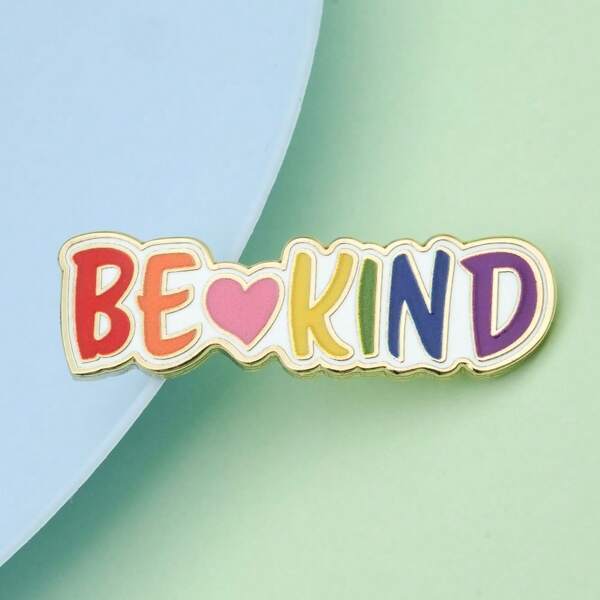 Rainbow Heart Lapel Pin With English "Having A Kind Heart" Text, Creative Accessory & Gift