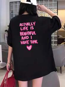 [New For Summer 2025] 100% Cotton Women's T-Shirt, Short Sleeves, Holiday Pattern, Casual, Crew Neck, Recommended For Matching Outfits, Tops - 黑色 - 查看 1