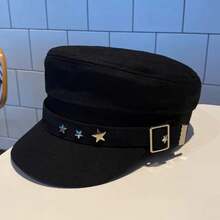 Women Beret Black Star Hat Spring And Autumn Winter British Retro Fashion New Sea Military Style Korean Caps Mother Hats - 黑色 - 查看 4