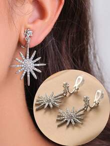1 对时尚水钻星星和几何设计夹式耳环，适合女士佩戴，外观闪亮优雅，适合日常佩戴和送礼 - 耳夾 - 查看 4