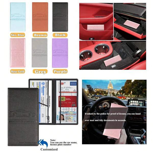 [Personalizado] 1 peça personalizada para carro, nome, logotipo, etc. Organizador magnético de documentos para carro - Porta-cartões com vários compartimentos para carteira de habilitação, registro e seguro, unissex, armazenamento prático para viagens