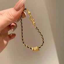 1pc Retro Mini Waist Black & Gold Braided Bracelet, Elegant & Fashionable Niche Versatile Accessory