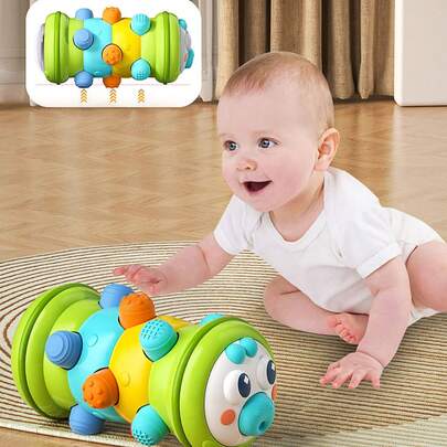 1 件可爱滚动毛毛虫早教智力训练婴儿和幼儿手指抓握爬行锻炼玩具，颜色随机配件