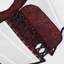 Womens Vintage 1920s Renaissance Lace Trim Corset Bustier, Retro Fashion - Red Rose - 查看 7