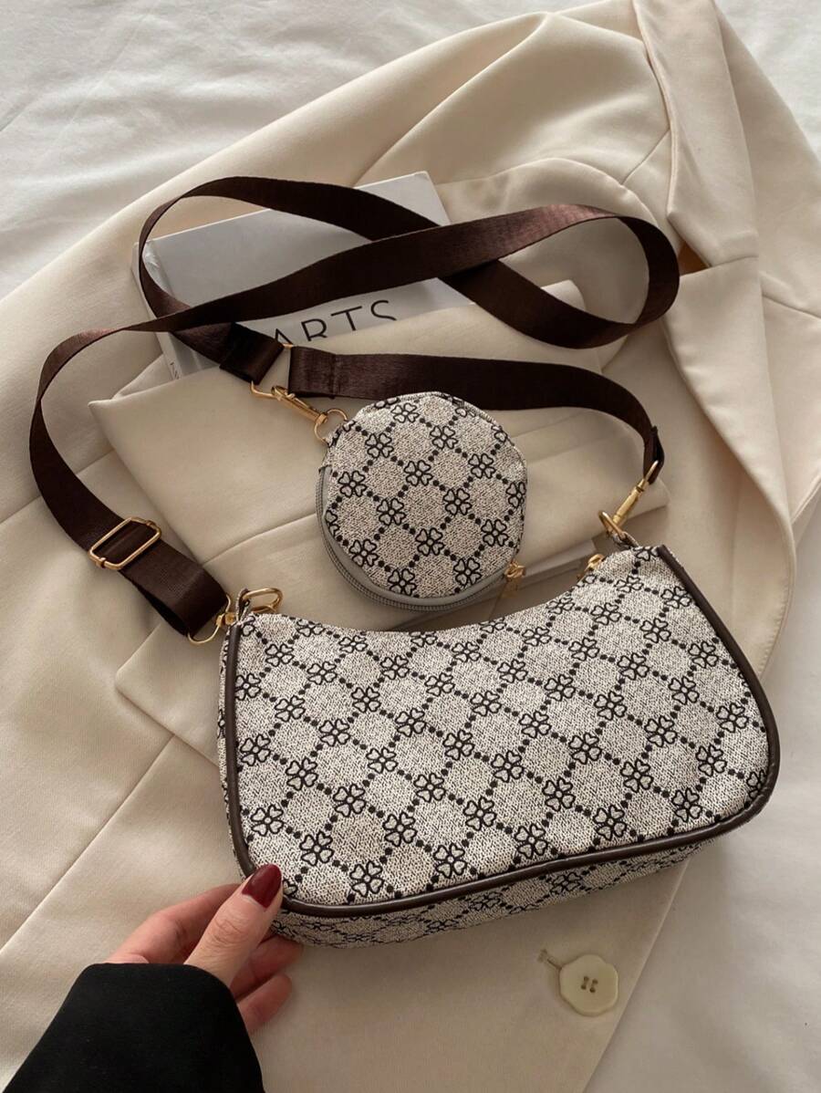 Bolso cuadrado con patrón geométrico mini con monedero, bolso retro con patrón cuadrado clásico para mujer con monedero colgante, bolso de mujer con bolsillo para monedas