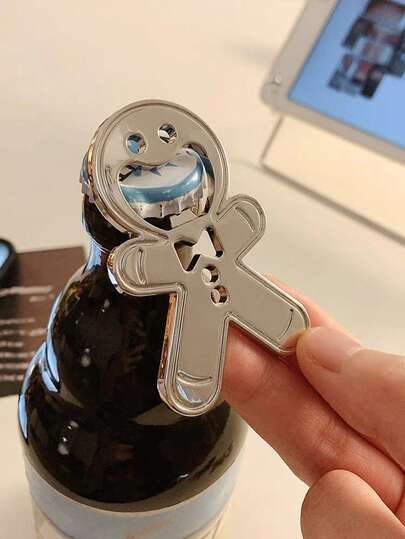 2 件套姜饼人形状不锈钢啤酒/葡萄酒开瓶器，创意钥匙扣装饰，适合派对、圣诞节