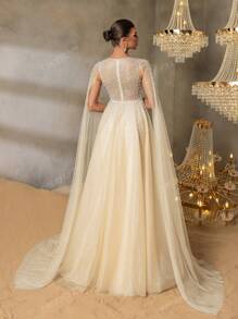 Faeriesty Vestido de noche lujoso con cuello en V abotonado, mangas elongadas y falda en línea A de Faeriesty - Elegante para galas de alfombra roja, ceremonias de entrega de premios de etiqueta negra, bodas de alto perfil, bailes de gala por la noche, eventos de caridad formales