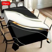 1/20pcs Modern Light Luxury Tablecloth - Black & Golden Art Stripe Design, Polyester Rectangular Table Cover, Durable & Machine Washable For Dining Room, Office, Kitchen, Picnic, Home Decor, Gift, Table Decor - Multicolor - View 24