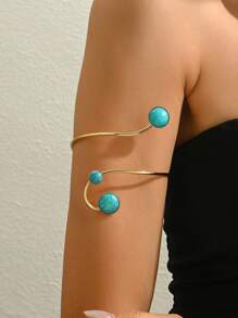 1pc Geometric Openwork Faux Turquoise Bangle Bracelet For Women