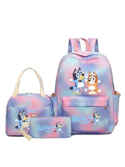 Bluey Bluey Bruiy Casual Three Pieces Set Backpack Schoolbag Printed College Style Middle School Students Large Capacity Schoolbag Fashionable Casual Small Schoolbag