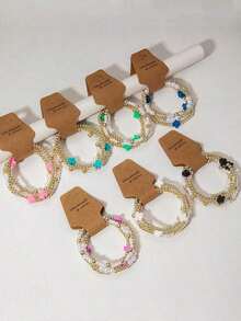 4Pcs Gold Beaded Polymer Clay Cross Bracelet For Women Cute Handmade Stackable Boho Beads Friendship Stretch Bracelet Cross Bracelet Gifts For Women ( The White Cross Has Slight Staining, Please Be Cautious When Taking Photos If You Mind)