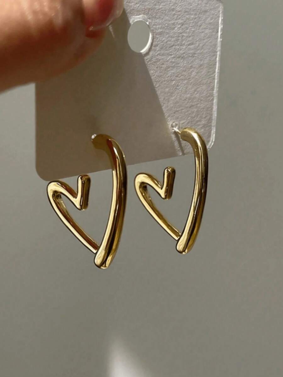 1pair Heart Shaped Hoop Earrings, Elegant Jewelry Gift For Valentine's Day, Daily Wear For Women Valentines,Mom,Mother,Mother's Day,Gift - 金子 - 查看 1