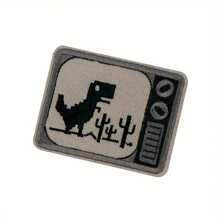2pcs Dinosaur TV Shape Embroidered Patches, Suitable For Holiday Decoration, Hole Repair, Clothing, Scarf, Bag DIY - Brown - View 5