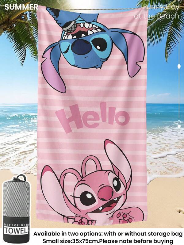 Disney 1 szt. Ręcznik plażowy Disney, ręcznik kąpielowy z motywem ściegu i anioła, ręcznik kąpielowy, ręcznik plażowy w modnym stylu, superchłonny ręcznik kąpielowy do łazienki, pływania, fitnessu, jogi, miękki i wygodny ręcznik z mikrofibry, lekki i przenośny, ochrona przed wiatrem i słońcem, odporny na piasek podczas letnich podróży
