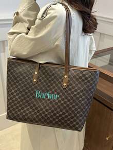 2 件女士个性化刺绣菱形格子单肩包和手拿包套装，时尚百搭大容量手提包，适合上班通勤，便携式购物收纳包，可定制为婚礼、母亲节、情人节、圣诞节、生日礼物 - 彩色 - 查看 6