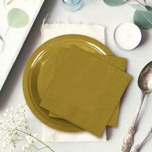 100Pcs Gold Tableware Set Wedding Disposable Dinnerware Set 50Pcs Paper Plates 25Pcs Napkin 25Pcs Cups For Birthday Bride Shower Party Supplies Table Decor - 金色 - 查看 7