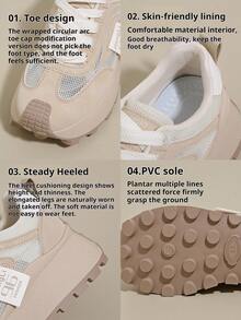 女士厚底运动鞋 - 透气网眼，低帮系带休闲鞋，增高厚底，圆头厚底运动鞋，防滑，适合所有季节 - 卡其色 - 查看 3