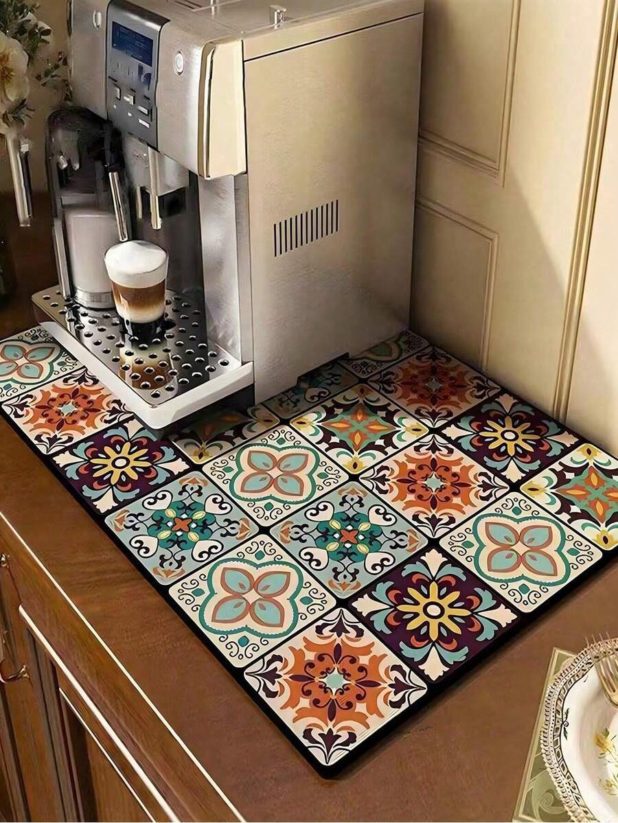 Artículos de decoración navideña Alfombrilla para barra de café, Posavasos aislantes, Almohadilla antigoteo para cafetera de encimera de cocina, Almohadilla absorbente resistente al agua para dispensador de agua, Alfombrilla de mesa resistente al aceite, Accesorios para alfombrilla de barra de café Súper absorbente antideslizante Alfombrillas de silicona para secar platos para decoración de encimera de cocina, Regalo para Navidad, Vuelta al cole, Verano, Halloween, Navidad