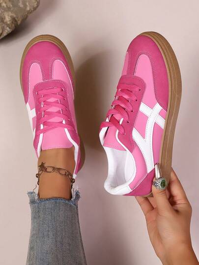 Plus Size Women's Lace-Up Style Trainers, Modern Fashion Outdoor Casual Sneakers For Street, Campus, Versatile