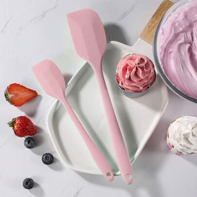1pc/2pcs Silicone Scraper Spatula, Heat Resistant Baking Cream Scraper, One-Piece Butter Scraper