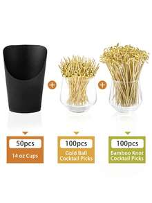 250件/50件 - 熟食杯（含烤肉串）、14盎司纸质小吃杯（含鸡尾酒签）、炸薯条架（棕色牛皮纸）、一次性爆米花盒（蛋筒）、派对板礼品（50杯+200支） - 彩色 - 查看 4