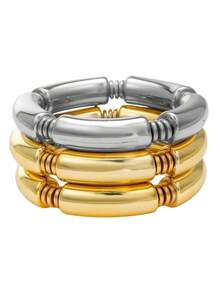 3pcs/Set Fashion Simple CCB Geometric Curved Tube Beaded Bracelet Set, Suitable For Men & Women, Daily, Beach, Concert, Party, Holiday Gift