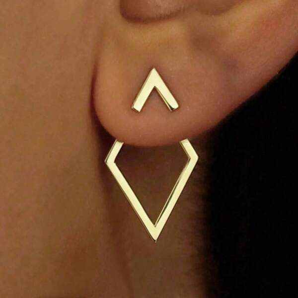1 par de pendientes de clip con diseño de flecha geométrica de rombos dorados, pendientes de botón minimalistas estilo francés, accesorios elegantes para mujeres