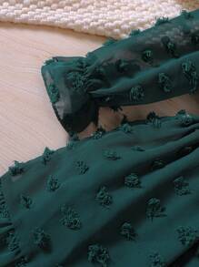 Young Girls' Long Sleeve Jacquard Bow Casual Dress, Autumn/Spring