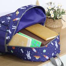 3 Pcs Kids Backpack Set - Lightweight Backpack In Fun Prints For School, Travel & Daycare, Ideal For Ages 6+, Roomy Interior, Durable & Water-Resistant Fabric & Loop For Lunch Bag - 太空 - 查看 7