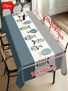 1/20 Stück moderne geometrische Fisch bedruckte Tischdecke, geeignet für Heimdekoration, Picknicks und Feierlichkeiten, Farbschemen in Hellblau und Grau, maschinell hergestelltes Polyesterfasergewebe, Tischtuch für den Esstisch.