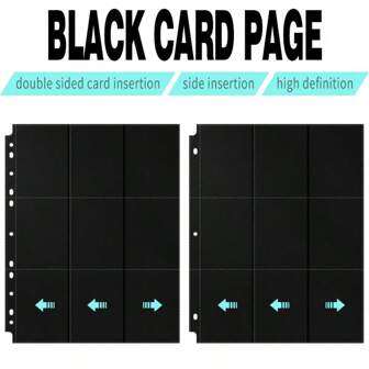 50 pièces Pages de protège-cartes noirs à 9 poches - 900 poches chargées par le côté, convient aux classeurs à 3 anneaux ou 11 anneaux, adapté aux cartes de taille standard, MTG, cartes à échanger de sport