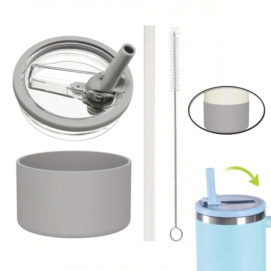 4PCS Compatible With Stanley Cup Accessories,Incloud 1PC 40 Oz Tumbler Flip Straw Lid Replacement,1 Coaster 7.5CM, 1 Straw, 1 Brush Fit For Stanley , Reusable Tumbler Cover, 1PC Spill Proof Splash Resistant Tumbler Lids For Stanley Cup - 彩色 - 查看 1