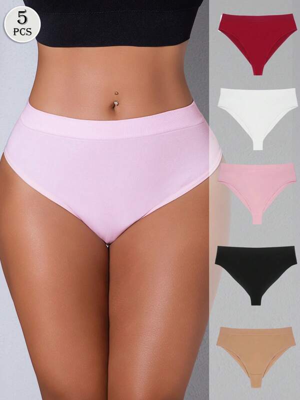 Set de 5 prendas interior deportivas y elegantes con tela de punto, cómodas para mujer
