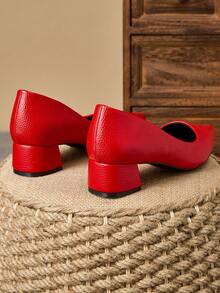 MonaNise 女士时尚尖头低鞋面砂岩纹理杏色封闭式高跟鞋，适合度假、旅行、散步、户外活动，百搭复古休闲高端 5 厘米黑色一脚蹬鞋 - 紅色 - 查看 7