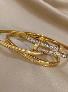 Pulseiras elegantes de aço inoxidável banhadas a ouro 18K com diamantes e zircônias para mulheres, presente para mães, presente para professores, joias para viagens de verão na praia, joias estilo boho, acessórios para raves/baile de formatura/festas/diários, presente de volta às aulas, presente de aniversário, presentes para madrinhas, acessórios para o Orgulho LGBTQIA+