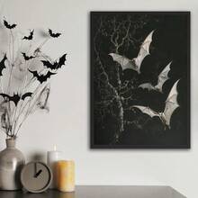 1 tấm áp phích in, tranh vải nghệ thuật treo tường hình con dơi và hoa hồng cổ điển Gothic thanh lịch để trang trí nhà cửa, phòng khách, phòng ngủ, quán cà phê hoặc văn phòng, một món quà lý tưởng, có khung - Nhiều màu - Xem 6