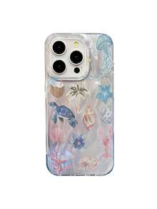 HANCAI Ocean 1pc Jellyfish & Seashell Pattern TPU Protective Phone Case, Compatible With Apple 16, 15, 14, 13, 12, 11 Pro Max Waterproof Shockproof Anti-Fall Scratch Resistant - Multicolor - View 8