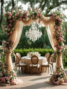 1 件，优雅的香槟色婚礼拱门薄纱面料，1 包 75 厘米/160 厘米 X 600 厘米/800 厘米，窗帘薄纱背景窗帘婚礼派对天花板装饰，非常适合婚礼装饰、周年纪念、仪式招待会。