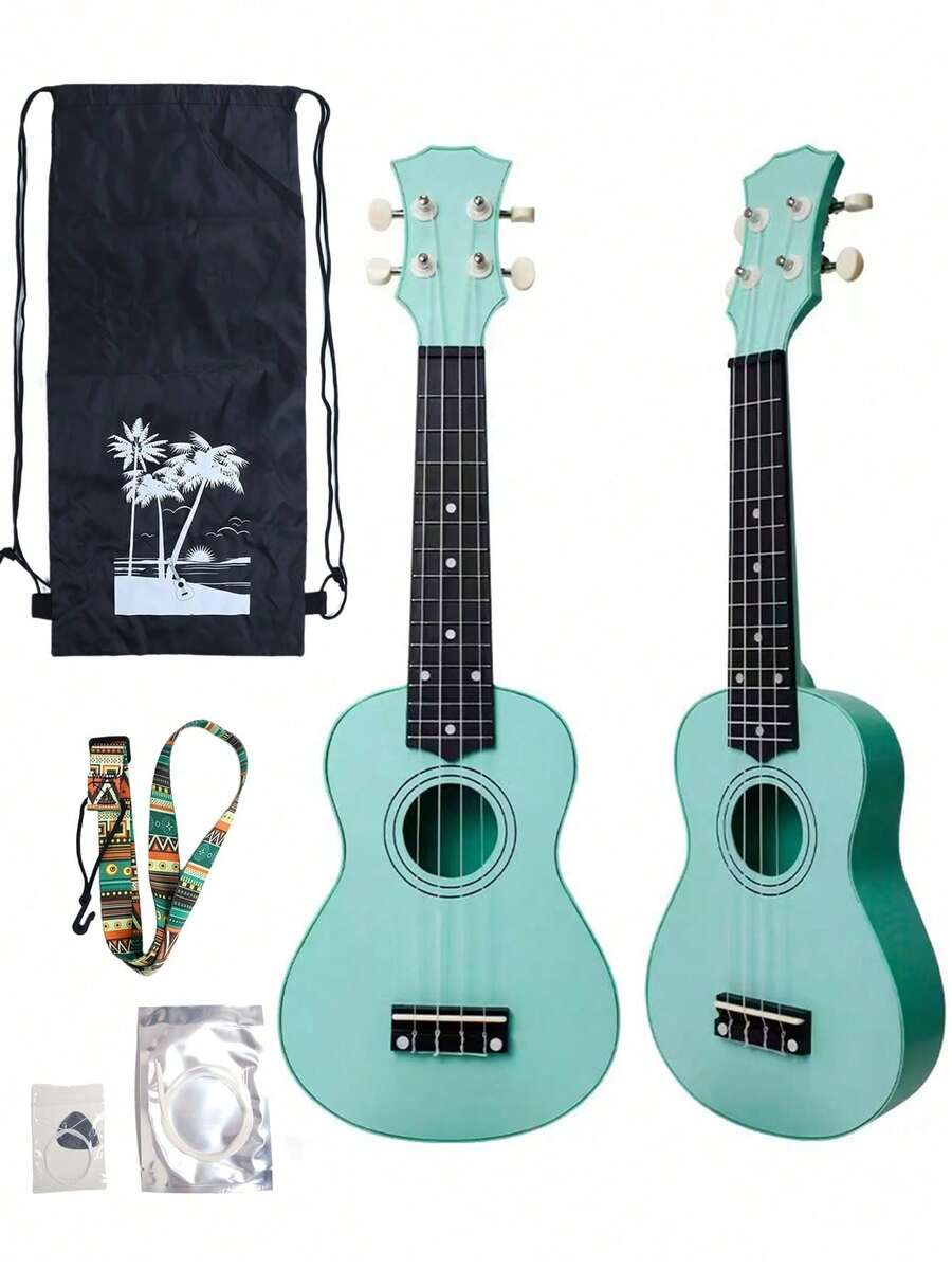 21-Inch Glossy Acoustic Ukulele For Beginners, Adult Kit With Full Accessories (Includes 1 Strap, 1 Spare String Set, 1 Colorful Neck Strap). Eucalyptus Series, Rainbow Color, Glossy Design. - Multicolor - View 1