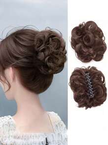 Hair Clips Elegant Curly Bun For Women, Fashion Heightening Puff Hair Pad, Extended Bun, Slouchy Style Clip Style Flower Bud Ball Head, Naturally Fluffy Hair Bag For Women With Long Beard, Wig Set, Ponytail Wig Ring Hair Clip - Easy To Clip Into Bun, Instantly Fuller Look Hair Accessories Elegant Claw Clips, School Stuff, College