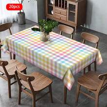 1/20pcs Easter Spring Themed Tablecloth,Colorful Checkered Table Cover,Rectangular Polyester Tablecloth,Easter Home Decoration,Festive Party Decor For Indoor & Outdoor,Easter Decoration,Easter Gifts - Multicolor - View 12
