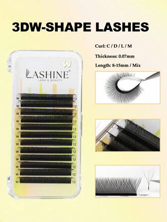 Lashine Lashine 12 Rows 3D W Shape 0.07mm C D L M Curl Premade Fans Eyelash Extension W Style Faux Mink Natural Soft Bloom Lash Automatic Flowering Volume Eyelashes High Quality Idividual Lashes